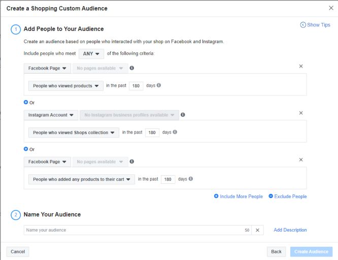 keyword research importance - facebook campaign shopping custom audience