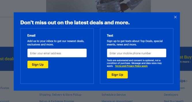 bestbuy popup example - boost conversions with exit intent popups