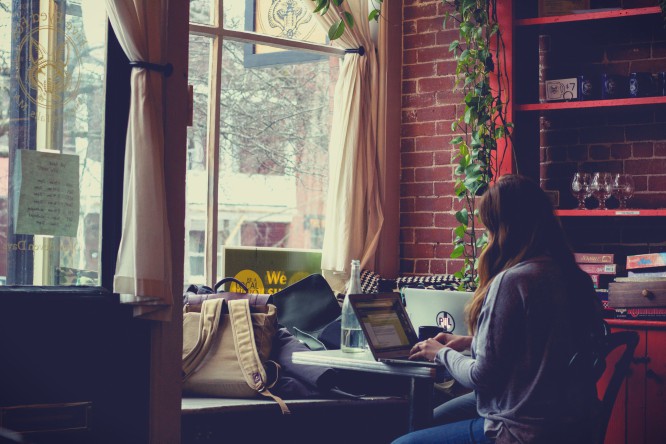 woman working on laptop