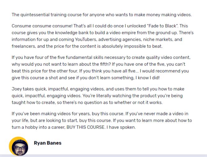 fade to black testimonial ryan banes